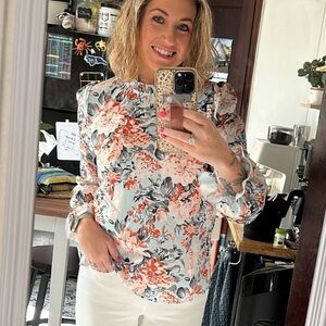 SHEIN Floral Blouse - Blue and Pink